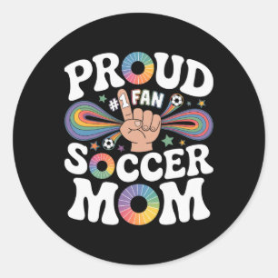 Sticker Rond Maman fière de footballeur Support de fans joyeux 