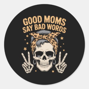 Sticker Rond Maman Funny Skeleton Bun Messy