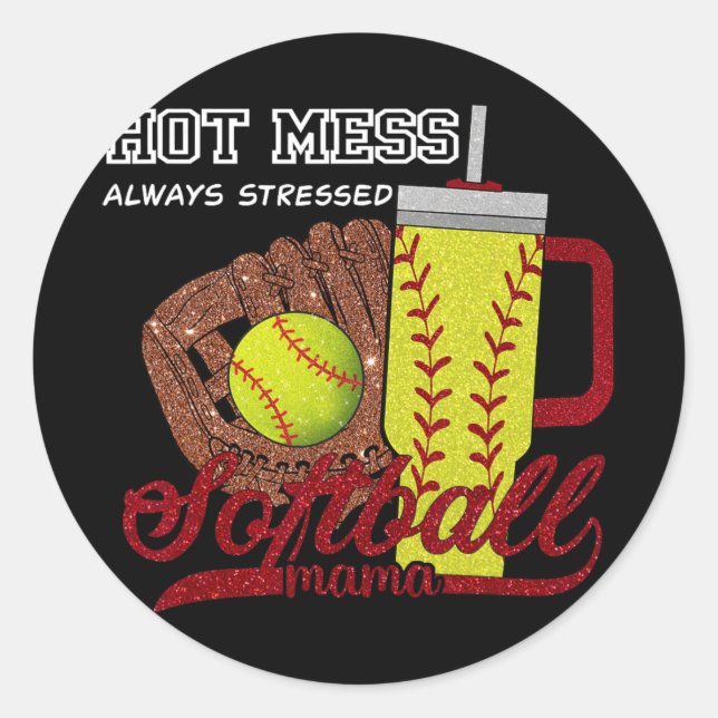 Sticker Rond Maman Jeu Vibes Fête des mères Femmes Softball Mam (Devant)