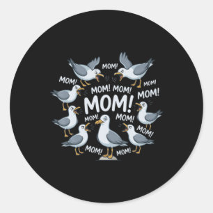 Sticker Rond Maman Maman Mouette Drôle Vie Océanique Fête Des M