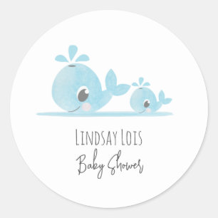 Sticker Rond Maman mignonne baleine bébé baleine Baby Shower  