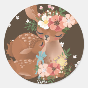 Sticker Rond Maman mignonne Deer With Her Baby