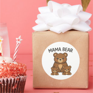 Sticker Rond Maman Ours et Oursons Famille Mignonne Dessin Anim