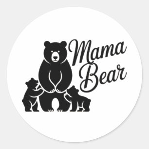 Sticker Rond Maman Ourse avec Oursons Famille d'Ours Mignonne