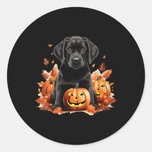 Sticker Rond Maman Papa Chien Lab Noir Halloween Automne Drôle 