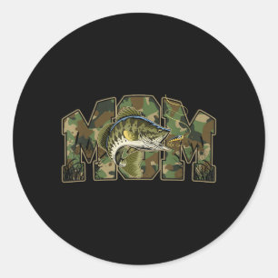 Sticker Rond Maman pêche camouflage drôle fête des mères pêcheu