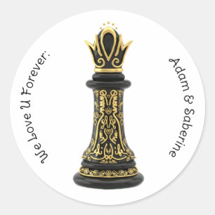Sticker Rond MAMAN Reine de ma vie, Écriture Dorée Échiquier No