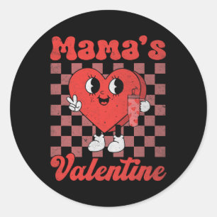 Sticker Rond Maman Rétro Groovy Est Ma Saint-Valentin Mignon Co
