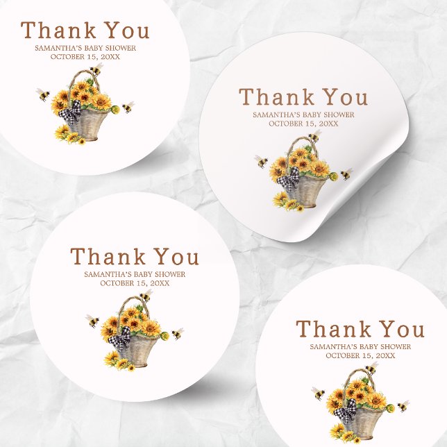 Sticker Rond Maman to Bee Baby shower (Mommy to Bee Sunflower Baby Shower Sticker)