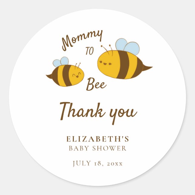Sticker Rond Maman to Bee Baby shower Merci mignonne Jaune (Devant)