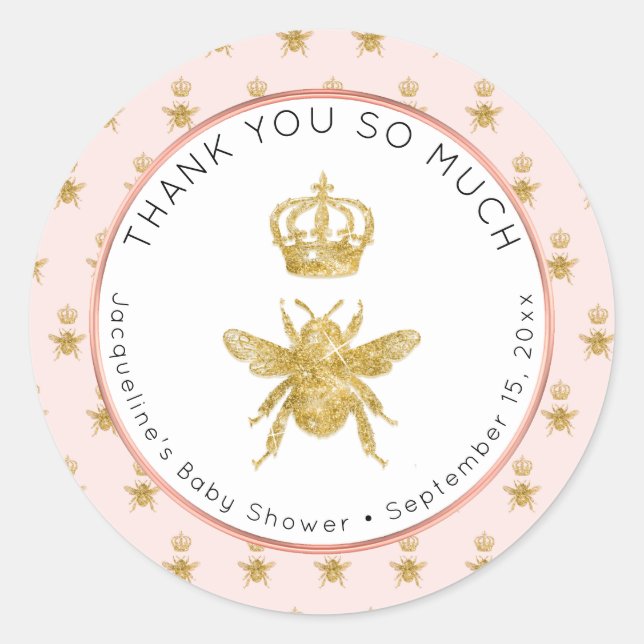 Sticker Rond Maman to Bee Parties scintillant or  couronne Baby (Devant)