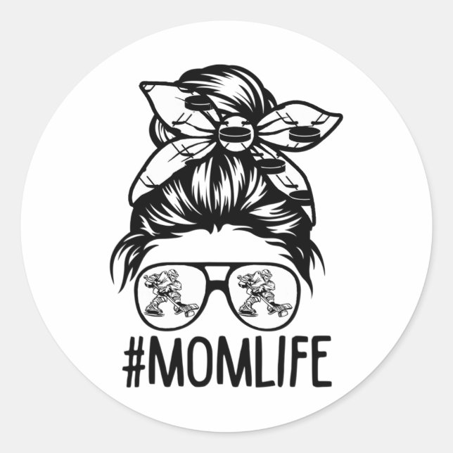Sticker Rond Maman Vie Hockey Fête des mères Messy Bun (Devant)