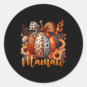 Sticker Rond Mamaw Thanksgiving Leopard Citrouille Sunflower Co