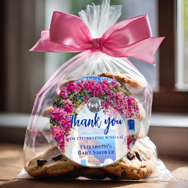 Sticker Rond Mamma Mia Greek Disco Ball Blue Tiles Thank You