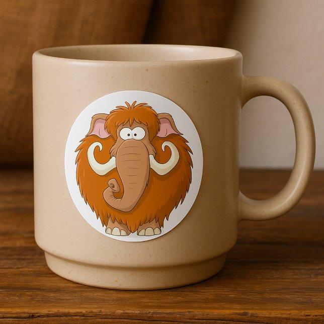 Sticker Rond Mammouth Laineux Animal Préhistorique Mignon (Créateur téléchargé)