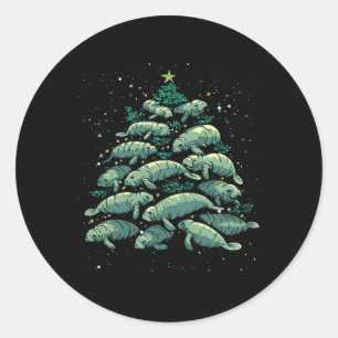 Sticker Rond Manatee Christmas Tree Manatee Xmas Boys & Wom