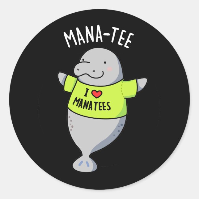 Sticker Rond Manatee Funny Animal Pun Dark BG (Devant)