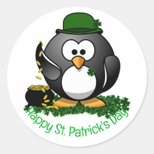Sticker Rond Manchot chanceux de la Saint-Patrick 