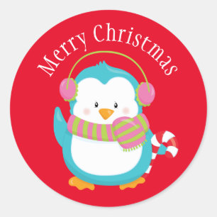 Sticker Rond Manchot de Noël