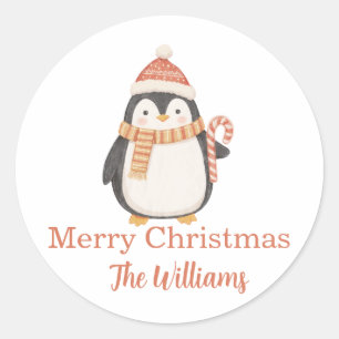 Sticker Rond Manchot de Noël personnalisé 
