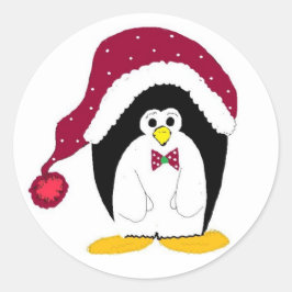 Sticker Rond Manchot de vacances en chapeau rouge
