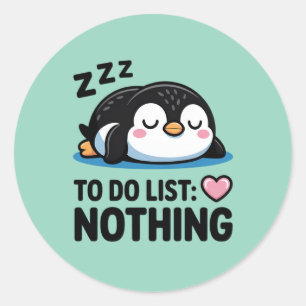 Sticker Rond manchot mignon endormi, liste de choses à faire ri