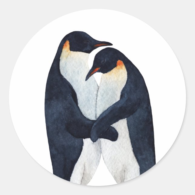 Sticker Rond Manchots empereurs aquarelle (Devant)