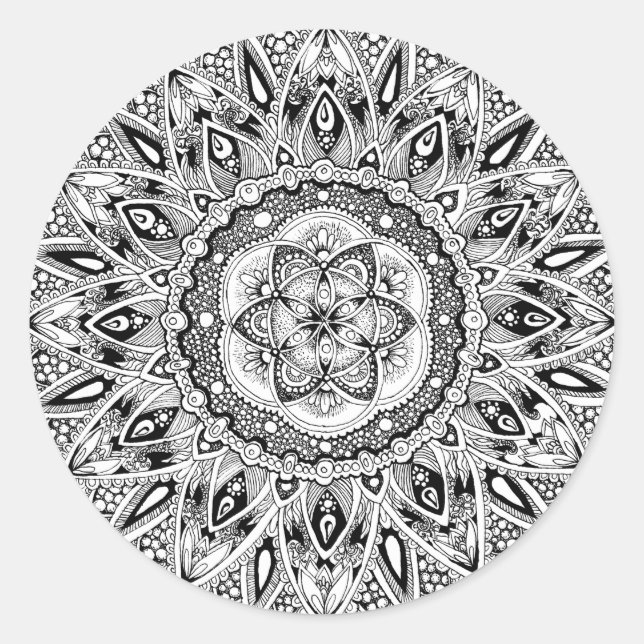 Sticker Rond Mandala à fleurs avec semence de vie (Devant)