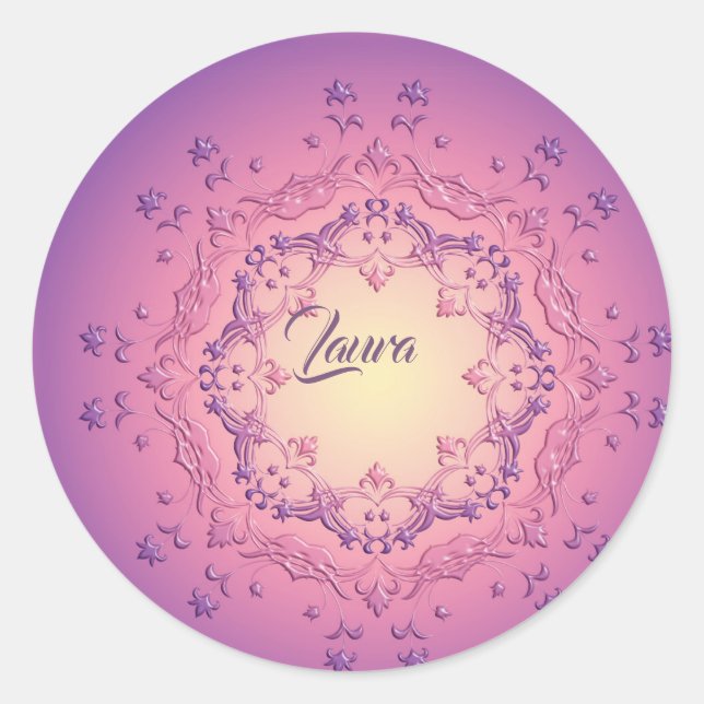 Sticker Rond Mandala à fleurs ethniques. Couronne florale (Devant)