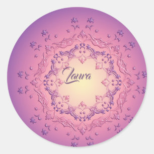 Sticker Rond Mandala à fleurs ethniques. Couronne florale