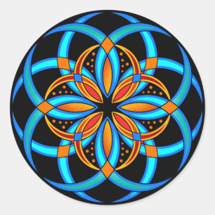 Sticker Rond mandala à fleurs géométriques turquoise orange