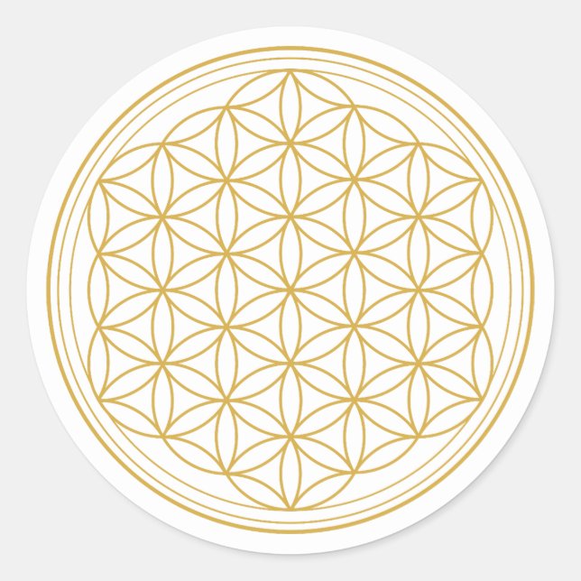 Sticker rond Mandala blanc et or (Devant)