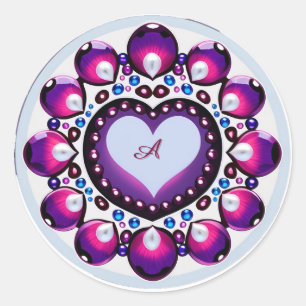 Sticker Rond Mandala circulaire avec centre de cœur violet