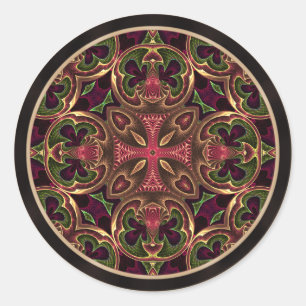 Sticker Rond Mandala, Croix kaléidoscopique Abstraite