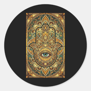Sticker Rond Mandala de main de Hamsa en verre teinté Méditatio