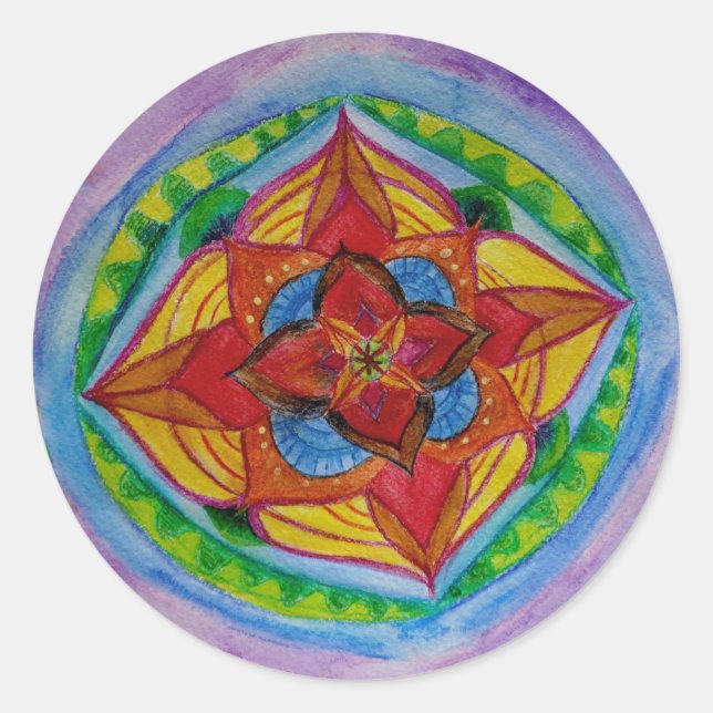 Sticker rond Mandala Dessin Classique, brillant (Devant)