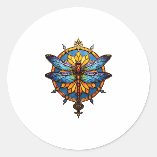 Sticker Rond Mandala Dragonfly Luminous Sacred Geometry Spiritu (Devant)