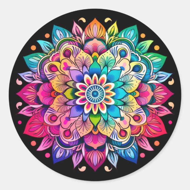 Sticker Rond Mandala en arc-en-ciel / Dessin de fleur  (Devant)