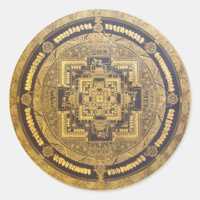 STICKER ROND MANDALA ESOTÉRIQUE ORIENTAL D'OR (Devant)
