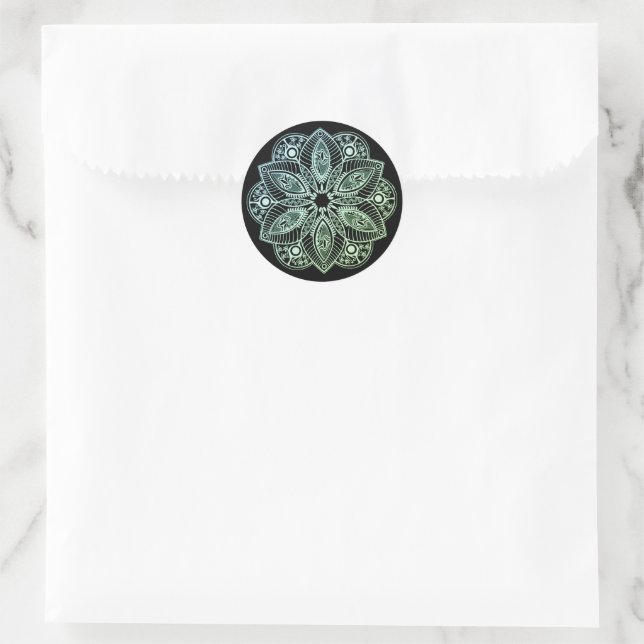 Sticker Rond Mandala Exotic Tribal Green Gradient (Sac)