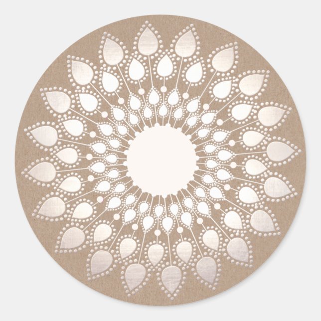 Sticker Rond Mandala Floral de Lotus argenté blanc (Devant)