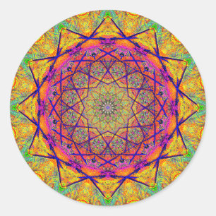Sticker Rond Mandala Fractal Star Psychedelic