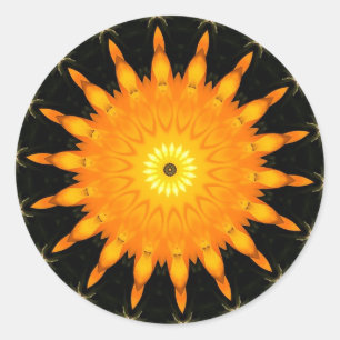 Sticker Rond Mandala Kaléidoscope du Soleil Radieux Art