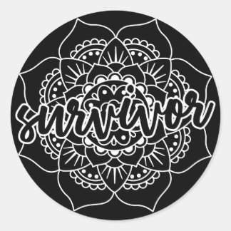 Sticker Rond Mandala, la survivante du cancer en blanc