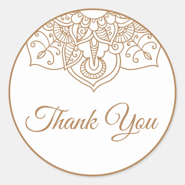 Sticker Rond Mandala Merci Brown Boho Indian Modern Mariage (Devant)