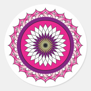 Sticker Rond Mandala motif géométrique Lotus rose symbole