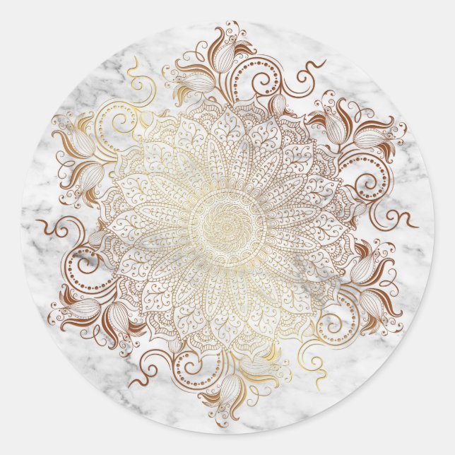 Sticker Rond Mandala - Or et marbre (Devant)