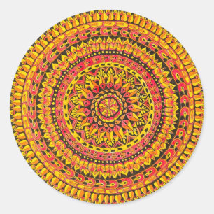 Sticker Rond Mandala Orange Couleur Art Original 