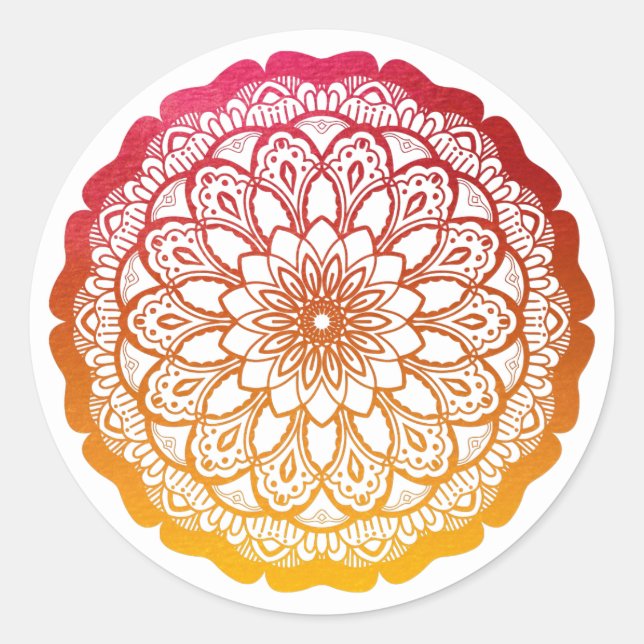 Sticker Rond mandala orange rose (Devant)