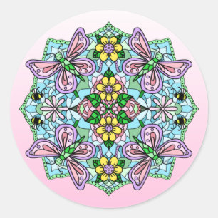 Sticker Rond Mandala, papillon lunaire tiré à la main